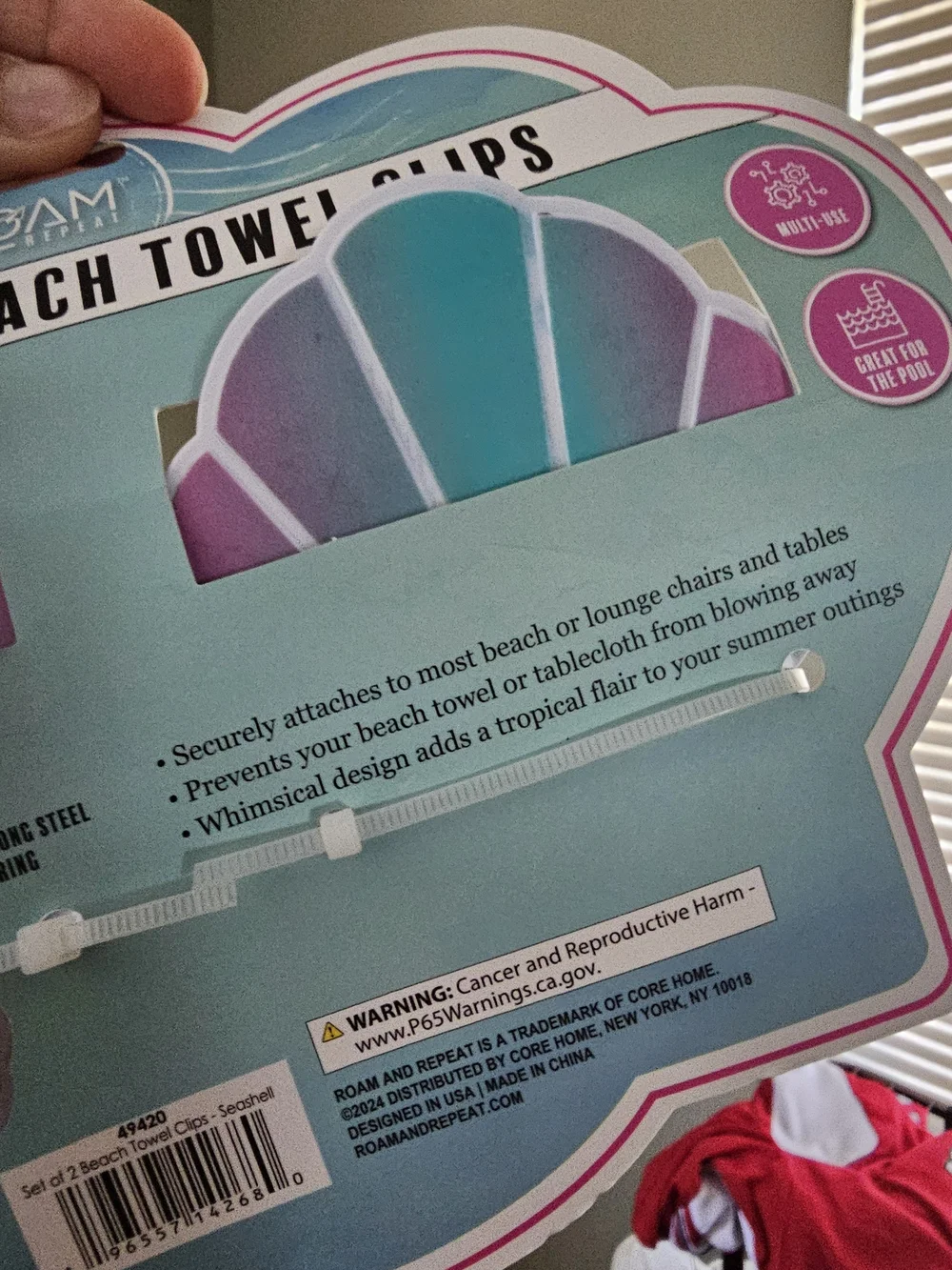 ROAM Shell Beach Towel Clips in Teal & Pink Gradient (2-Pack)